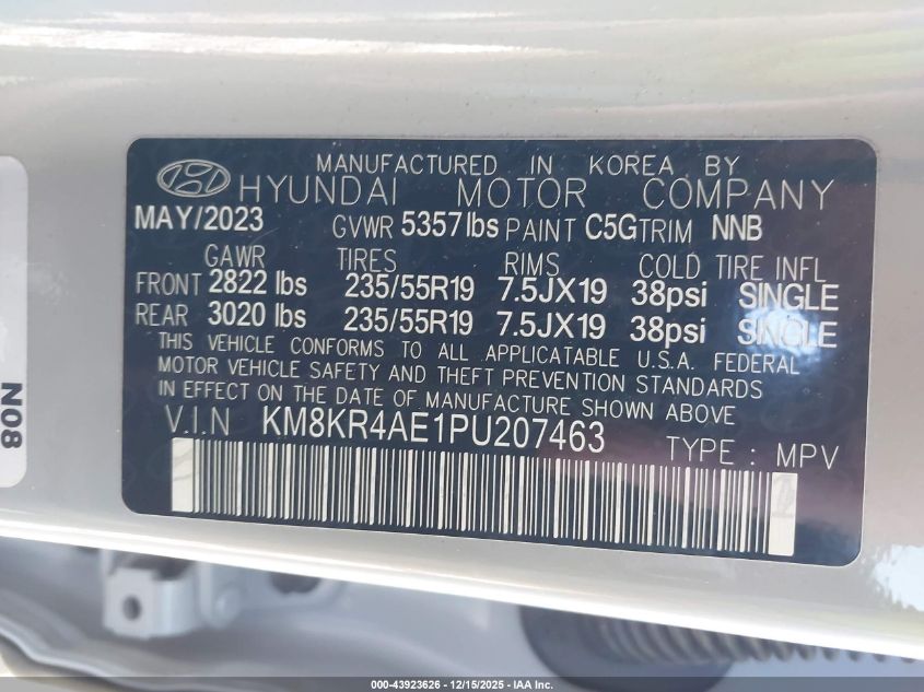 2023 Hyundai Ioniq 5 Limited VIN: KM8KR4AE1PU207463 Lot: 43923626