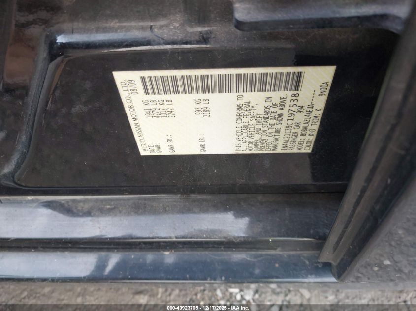 2009 Nissan Altima 2.5 VIN: 1N4AL21E39C197538 Lot: 43923705