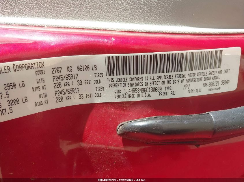 2006 Jeep Grand Cherokee Limited VIN: 1J4HR58N96C130690 Lot: 43923727