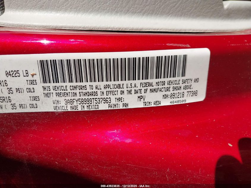 2009 Chrysler Pt Cruiser Touring VIN: 3A8FY58999T537963 Lot: 43923835