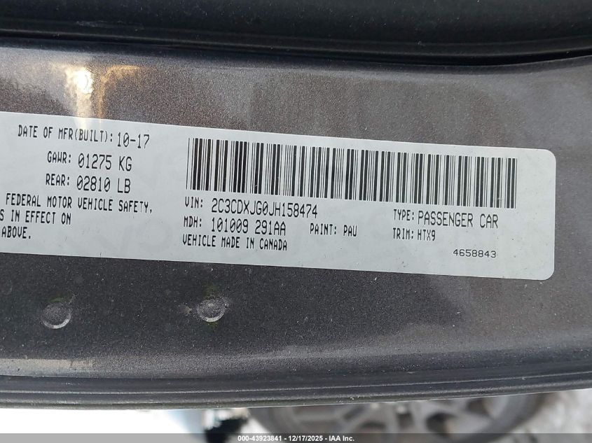 2018 Dodge Charger Gt Awd VIN: 2C3CDXJG0JH158474 Lot: 43923841