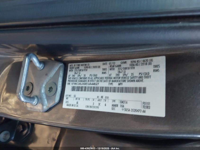 2014 Ford Escape Titanium VIN: 1FMCU0JX8EUA44627 Lot: 43923913