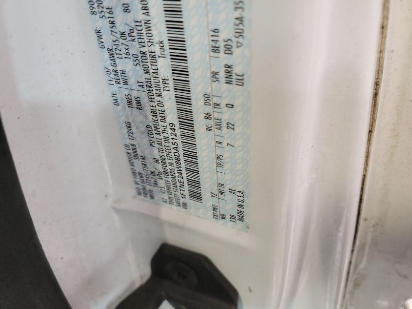 2008 Ford E-250 Commercial/Recreational VIN: 1FTNE24W88DA51249 Lot: 43923989