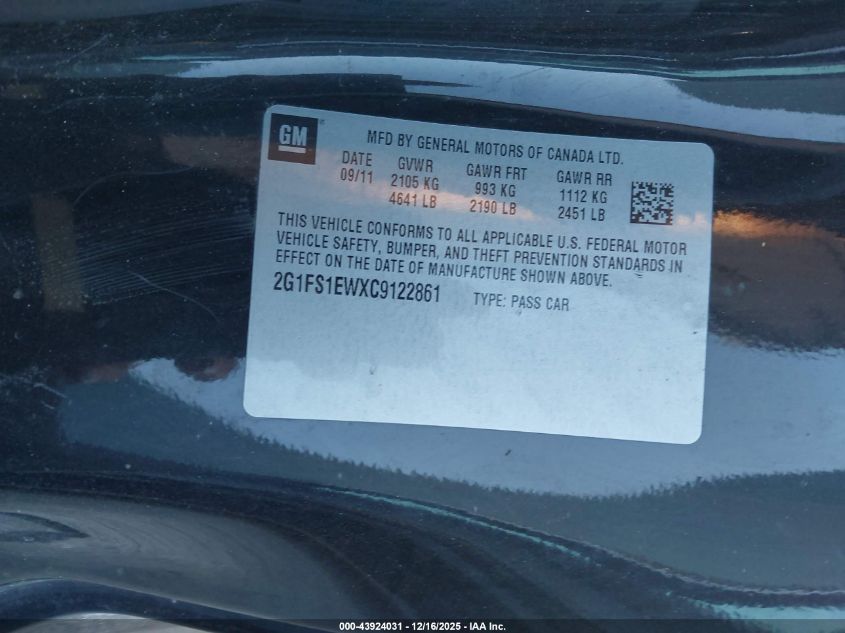 2012 Chevrolet Camaro 1Ss VIN: 2G1FS1EWXC9122861 Lot: 43924031