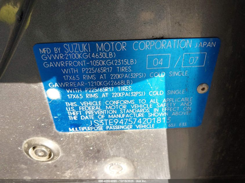 2007 Suzuki Grand Vitara Luxury VIN: JS3TE947574201813 Lot: 43924065