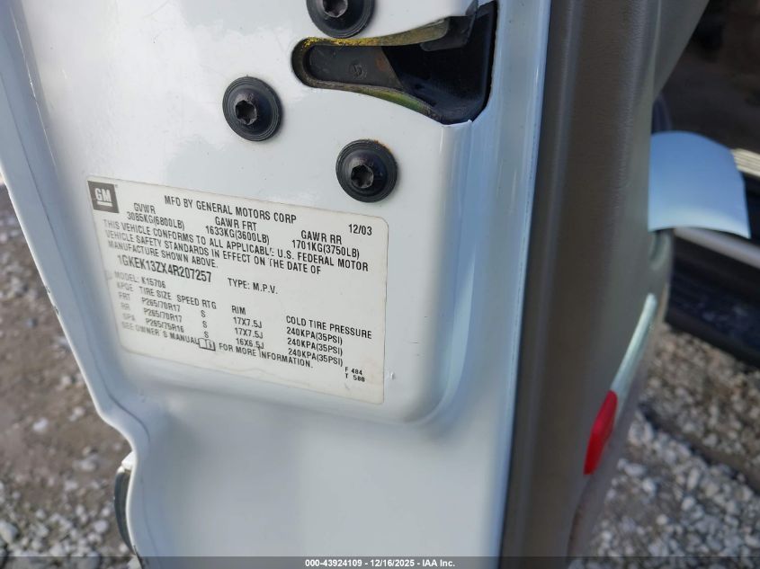 2004 GMC Yukon Slt VIN: 1GKEK13ZX4R207257 Lot: 43924109