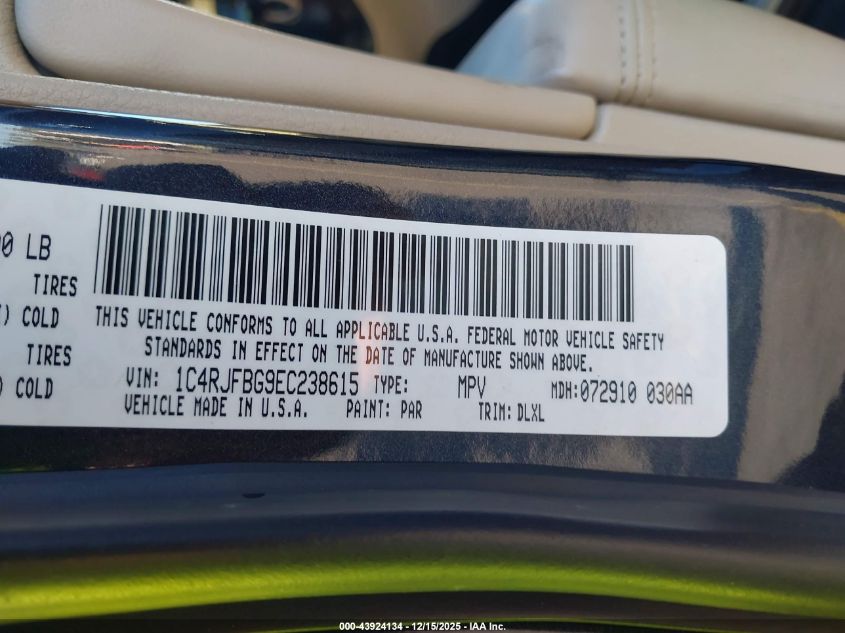 2014 Jeep Grand Cher VIN: 1CARJFBG9EC238615 Lot: 43924134