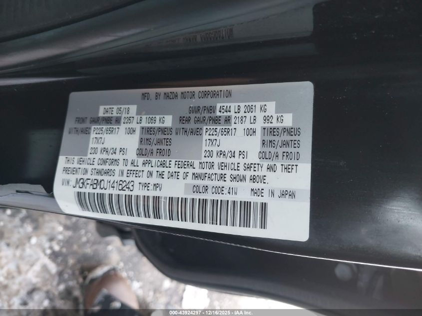 2018 Mazda Cx-5 Sport VIN: JM3KFABM0J1416243 Lot: 43924297