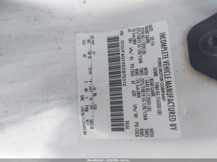 2014 Ford F-450 Chassis Xl VIN: 1FDUF4GYXEEB70312 Lot: 43924362