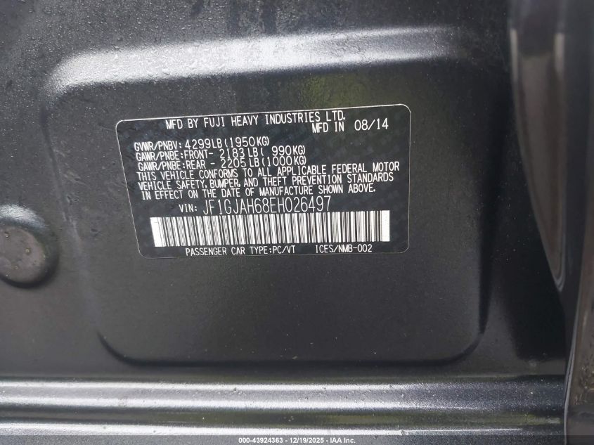 2014 Subaru Impreza 2.0I Limited VIN: JF1GJAH68EH026497 Lot: 43924363