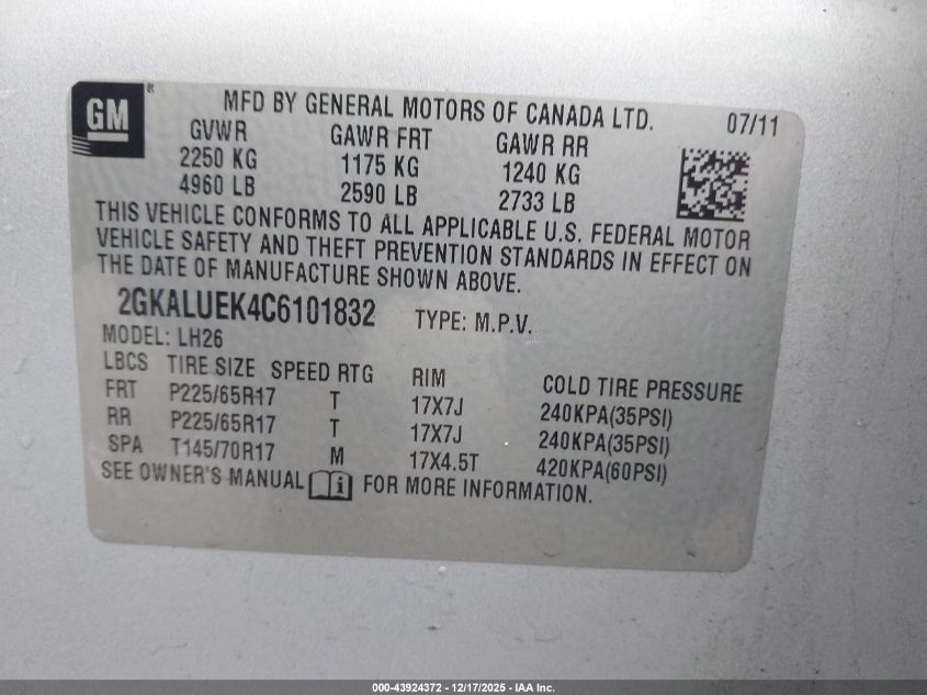 2012 GMC Terrain Slt-1 VIN: 2GKALUEK4C6101832 Lot: 43924372