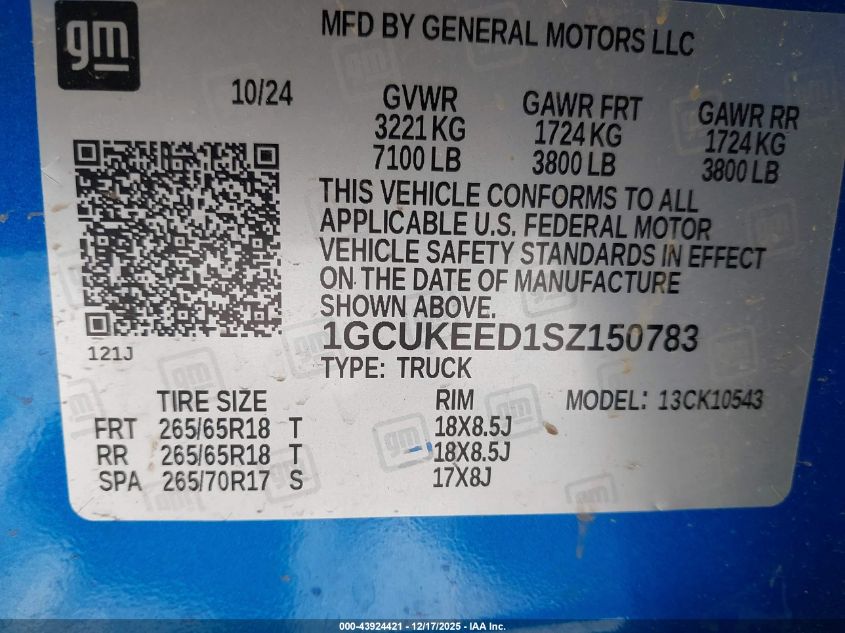 2025 Chevrolet Silverado 1500 4Wd Short Bed Rst VIN: 1GCUKEED1SZ150783 Lot: 43924421