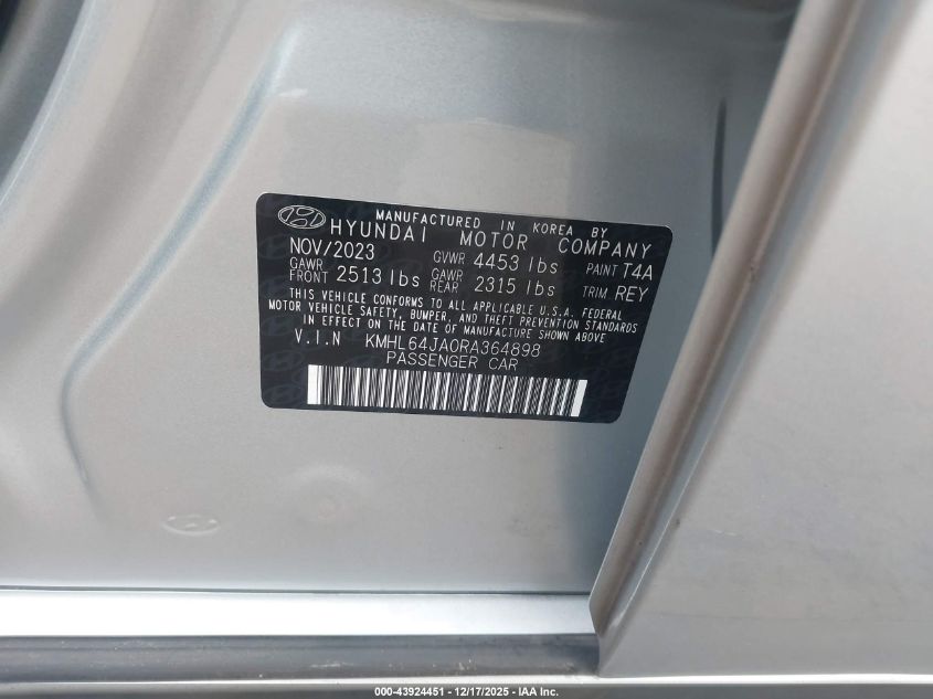 2024 Hyundai Sonata Sel VIN: KMHL64JA0RA364898 Lot: 43924451
