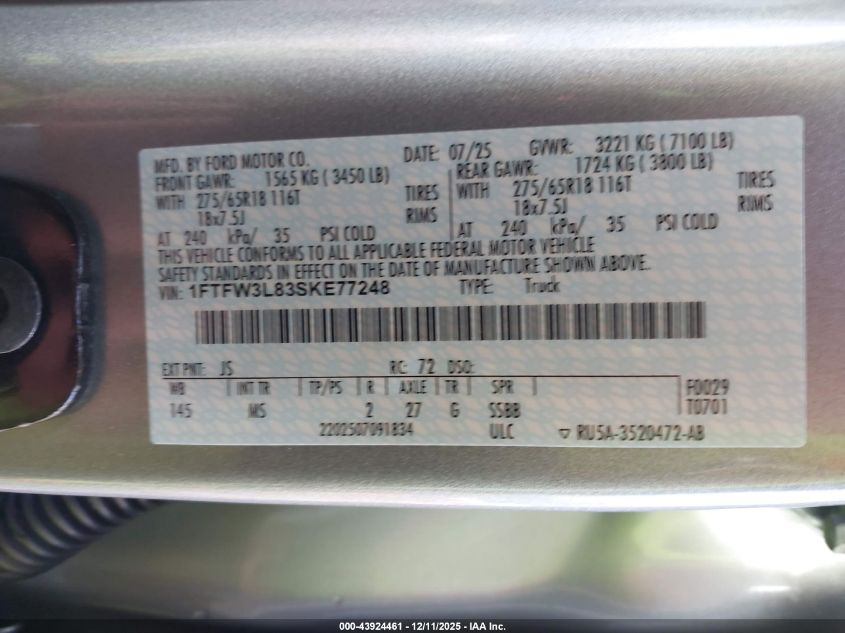 2025 Ford F-150 - 1FTFW3L83SKE77248