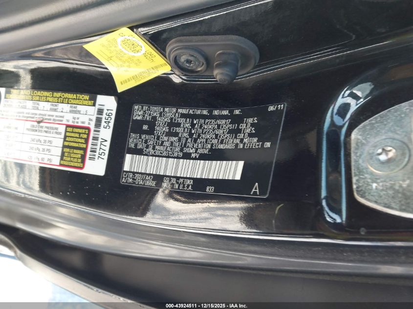 2011 Toyota Sienna Base V6 VIN: 5TDZK3DC5BS153819 Lot: 43924511