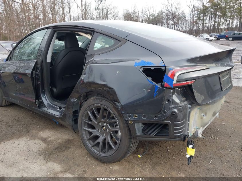 2025 Tesla Model 3 Long Range Rear-Wheel Drive/Standard Rear-Wheel Drive VIN: 5YJ3E1EA0SF976399 Lot: 43924561