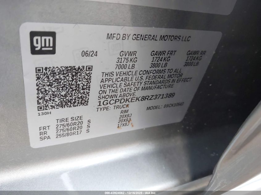 2024 Chevrolet Silverado 1500 4Wd Short Bed Lt With 2Fl VIN: 1GCPDKEK8RZ371389 Lot: 43924562