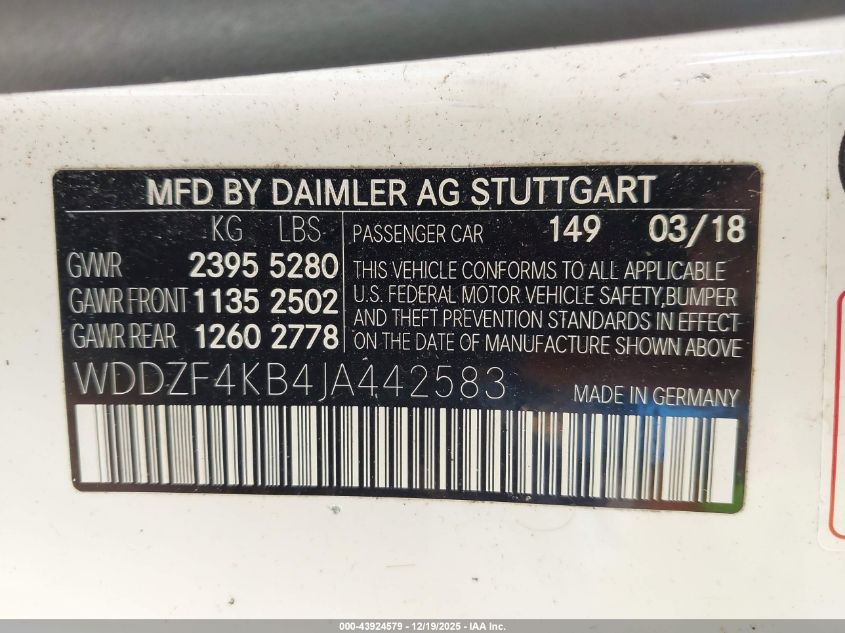 2018 Mercedes-Benz E 300 4Matic VIN: WDDZF4KB4JA442583 Lot: 43924579