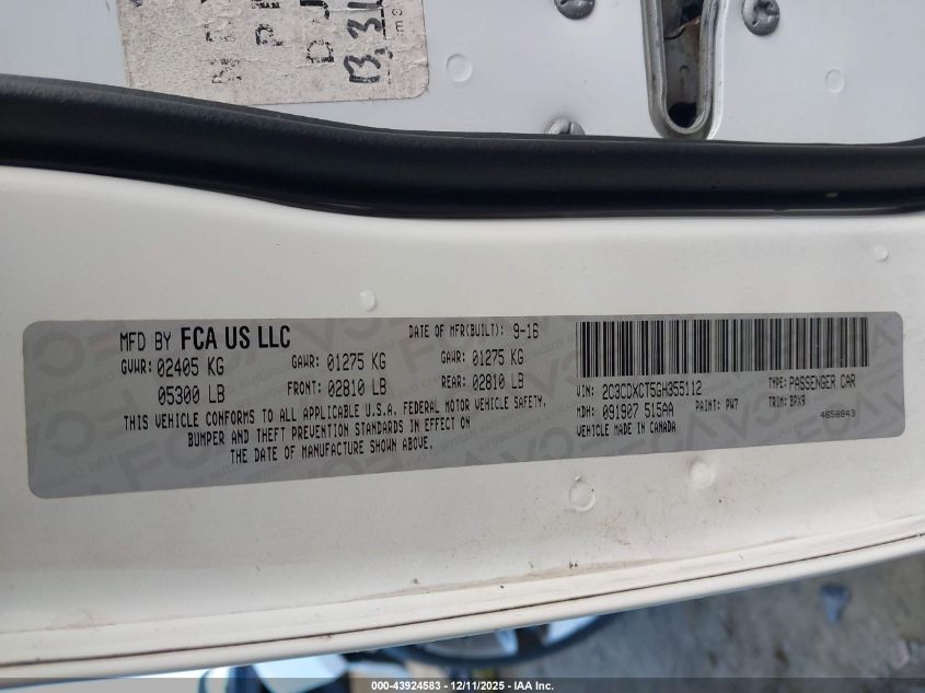 2016 Dodge Charger R/T VIN: 2C3CDXCT5GH355112 Lot: 43924583