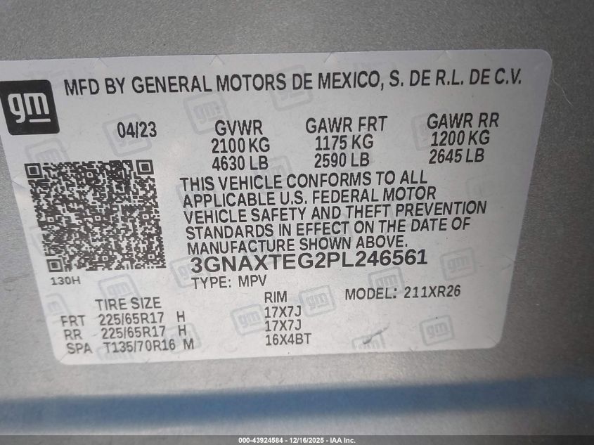 2023 Chevrolet Equinox Awd 2Fl VIN: 3GNAXTEG2PL246561 Lot: 43924584