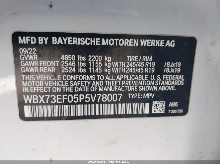 2023 BMW X1 xDrive28I VIN: WBX73EF05P5V78007 Lot: 43924685