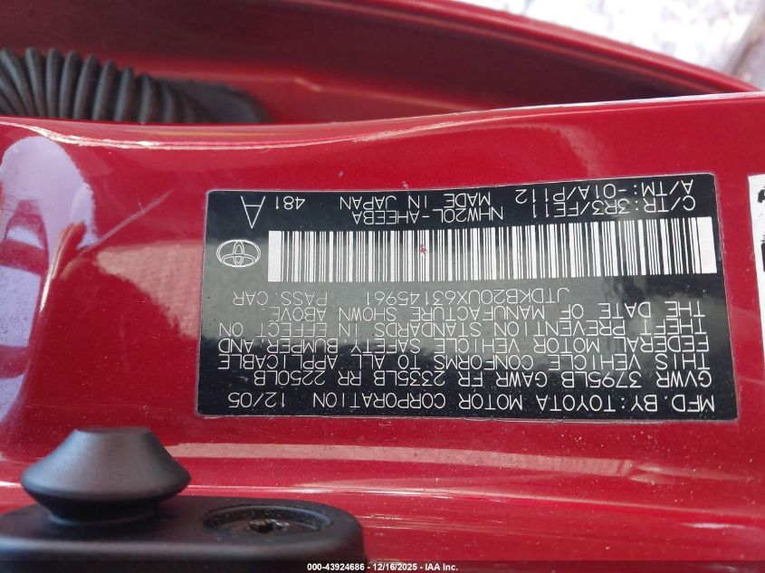 2006 Toyota Prius VIN: JTDKB20UX63145961 Lot: 43924686