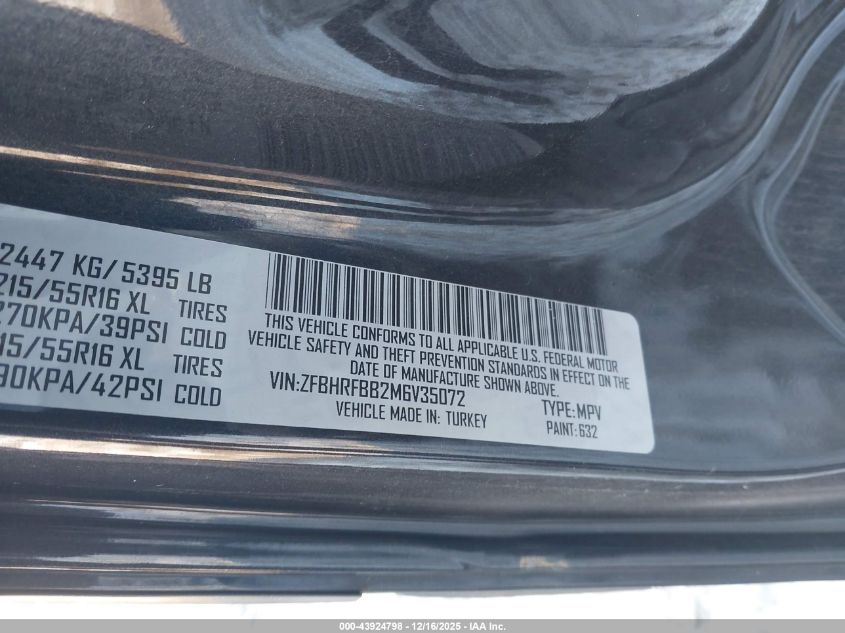 2021 Ram Promaster City Slt VIN: ZFBHRFBB2M6V35072 Lot: 43924798