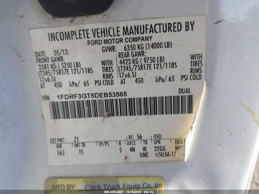 2013 Ford F-350 Chassis Xl VIN: 1FDRF3GT5DEB53565 Lot: 43924867