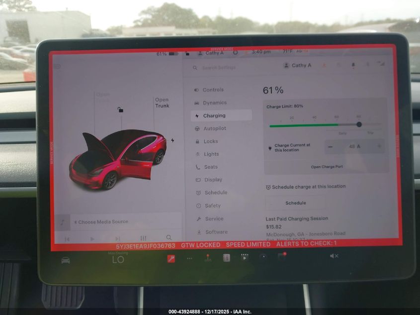 2018 Tesla Model 3 Long Range/Mid Range VIN: 5YJ3E1EA9JF036763 Lot: 43924888