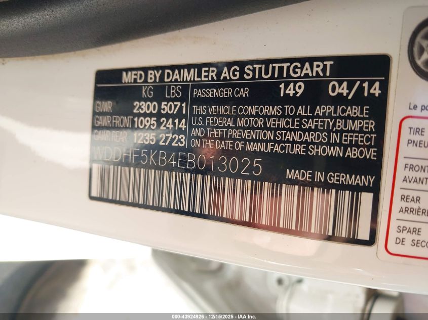 2014 Mercedes-Benz E 350 VIN: WDDHF5KB4EB013025 Lot: 43924926