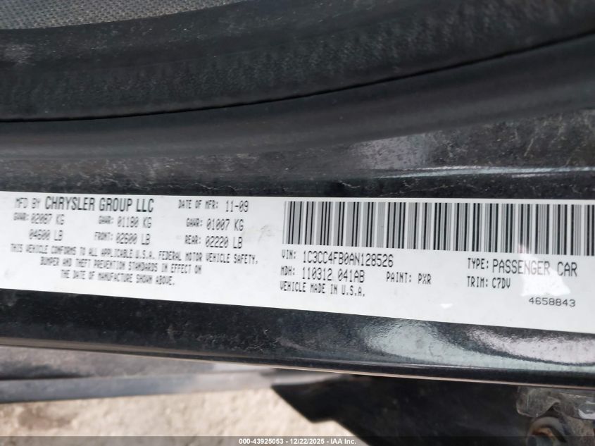 2010 Chrysler Sebring Touring VIN: 1C3CC4FB0AN128526 Lot: 43925053