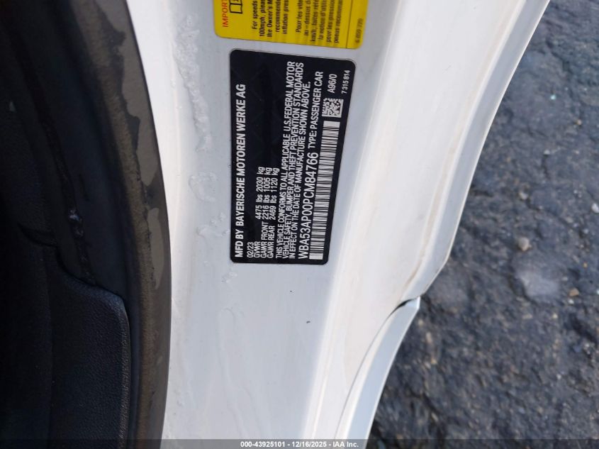 2023 BMW 430I VIN: WBA53AP00PCM84766 Lot: 43925101