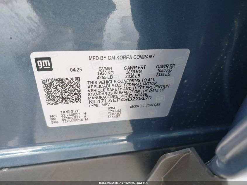 2025 Buick Envista Preferred Fwd VIN: KL47LAEP4SB225170 Lot: 43925108