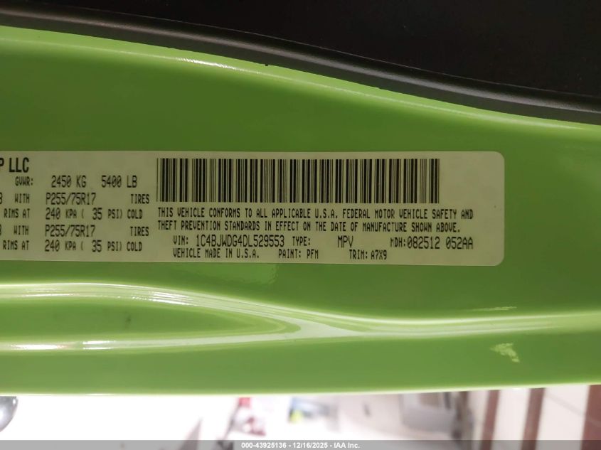 2013 Jeep Wrangler Unlimited Sport VIN: 1C4BJWDG4DL529553 Lot: 43925136