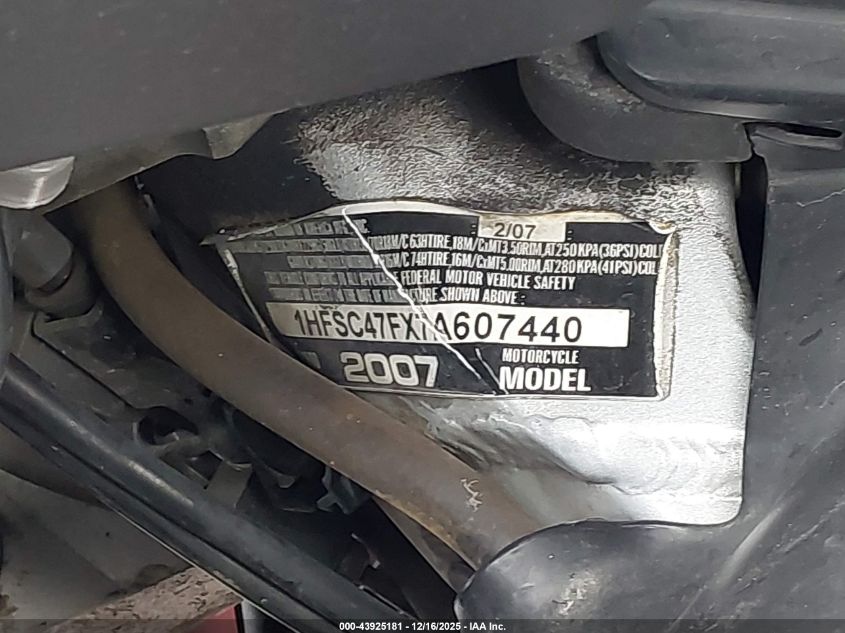 2007 Honda Gl1800 VIN: 1HFSC47FX7A607440 Lot: 43925181