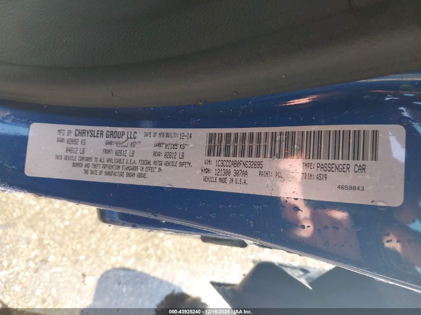 2015 Chrysler 200 Limited VIN: 1C3CCCAB0FN632695 Lot: 43925240