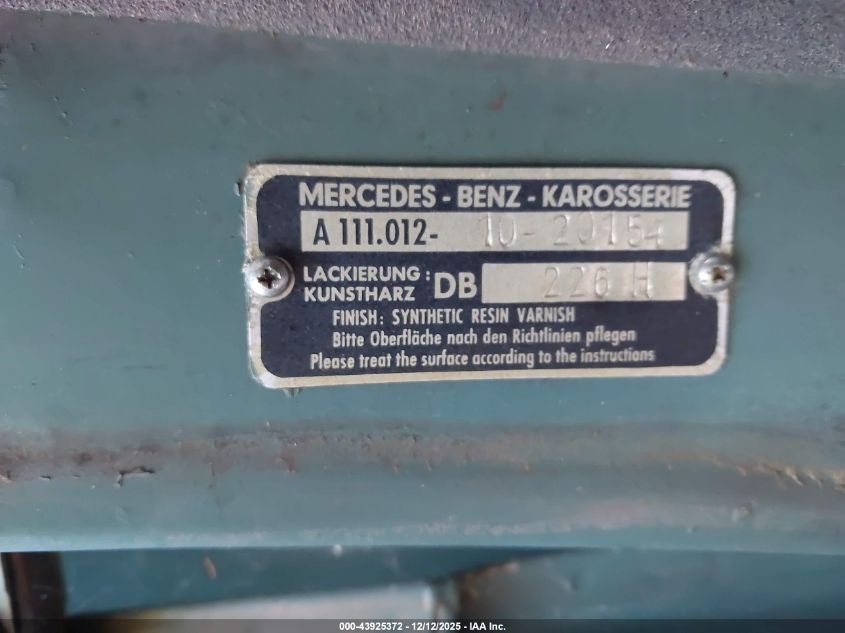 1960 Mercedes-Benz S-Class VIN: 11101210031471 Lot: 43925372