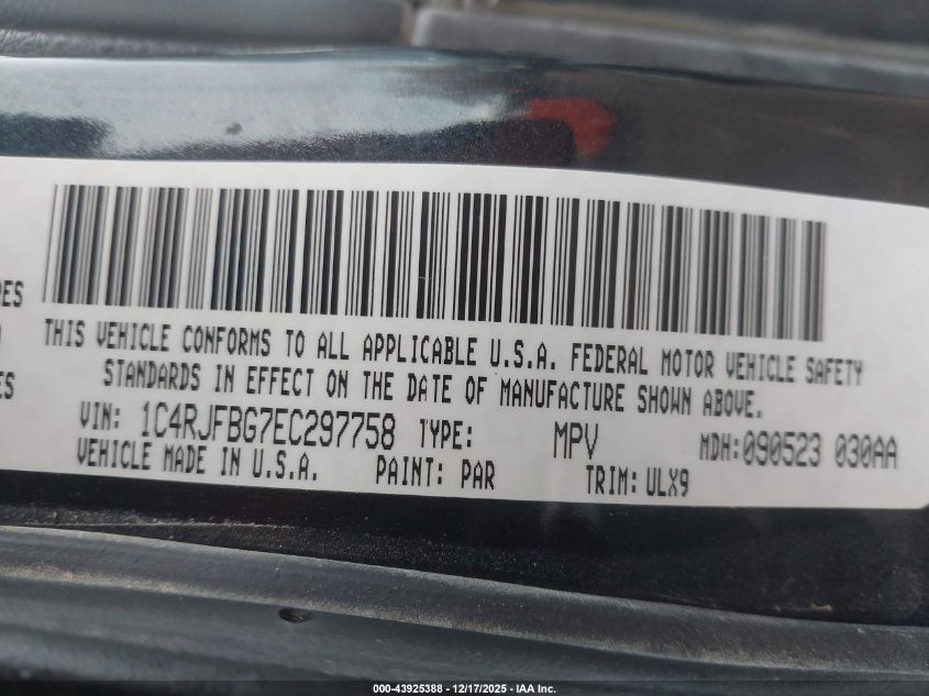 2014 Jeep Grand Cherokee Limited VIN: 1C4RJFBG7EC297758 Lot: 43925388