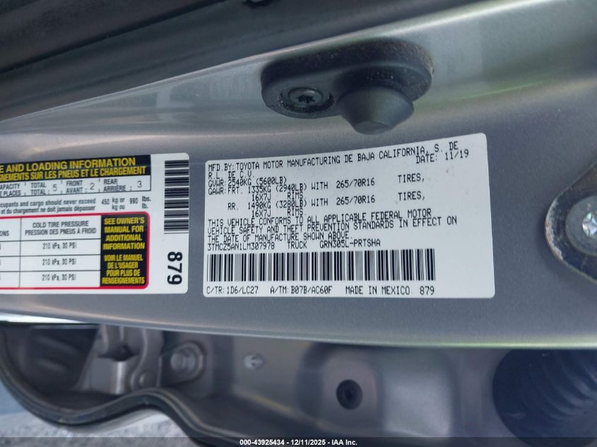 2020 Toyota Tacoma Trd Off-Road VIN: 3TMCZ5AN1LM307978 Lot: 43925434