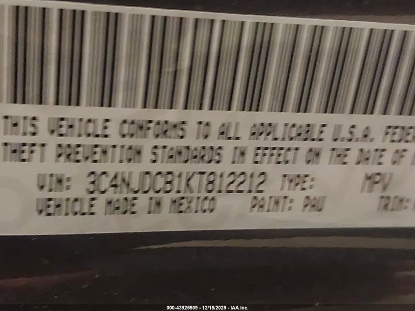 2019 Jeep Compass Limited 4X4 VIN: 3C4NJDCB1KT812212 Lot: 43925509