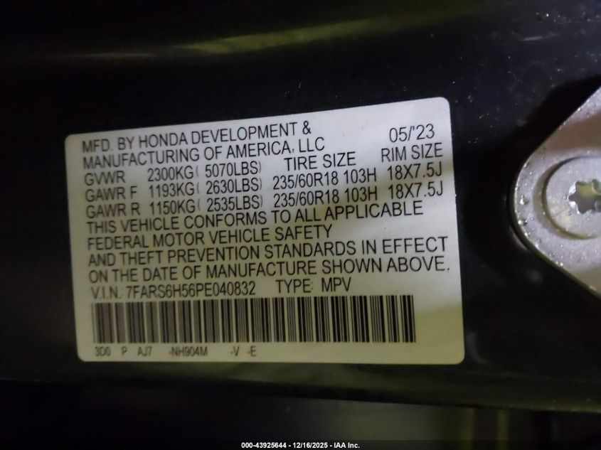 2023 Honda Cr-V Hybrid Sport VIN: 7FARS6H56PE040832 Lot: 43925644
