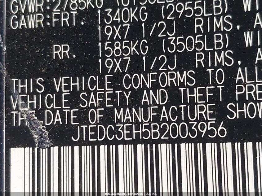 2011 Toyota Highlander Hybrid Limited V6 VIN: JTEDC3EH5B2003956 Lot: 43925659