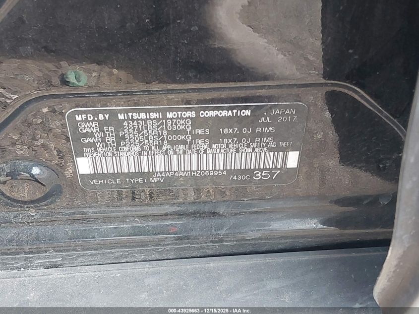 2017 Mitsubishi Outlander Sport 2.4 Sel VIN: JA4AP4AW1HZ069954 Lot: 43925663