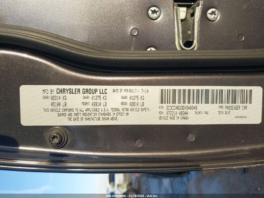 2014 Chrysler 300 300S VIN: 2C3CCABG3EH340349 Lot: 43925666