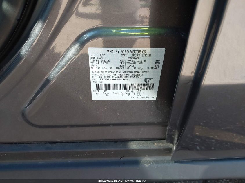 2025 Ford Maverick Xlt VIN: 3FTTW8H30SRB41405 Lot: 43925743