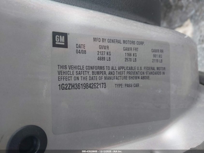 2007 Pontiac G6 Gt VIN: 1G2ZH35N774143928 Lot: 43925808