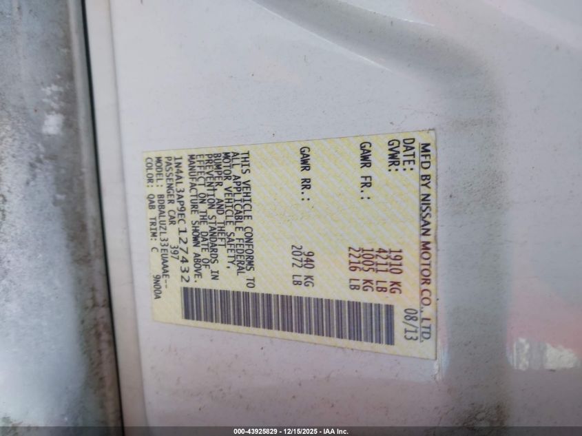 2014 Nissan Altima 2.5 Sv VIN: 1N4AL3AP9EC127432 Lot: 43925829