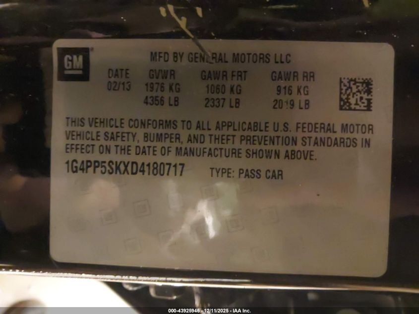 2013 Buick Verano VIN: 1G4PP5SKXD4180717 Lot: 43925946