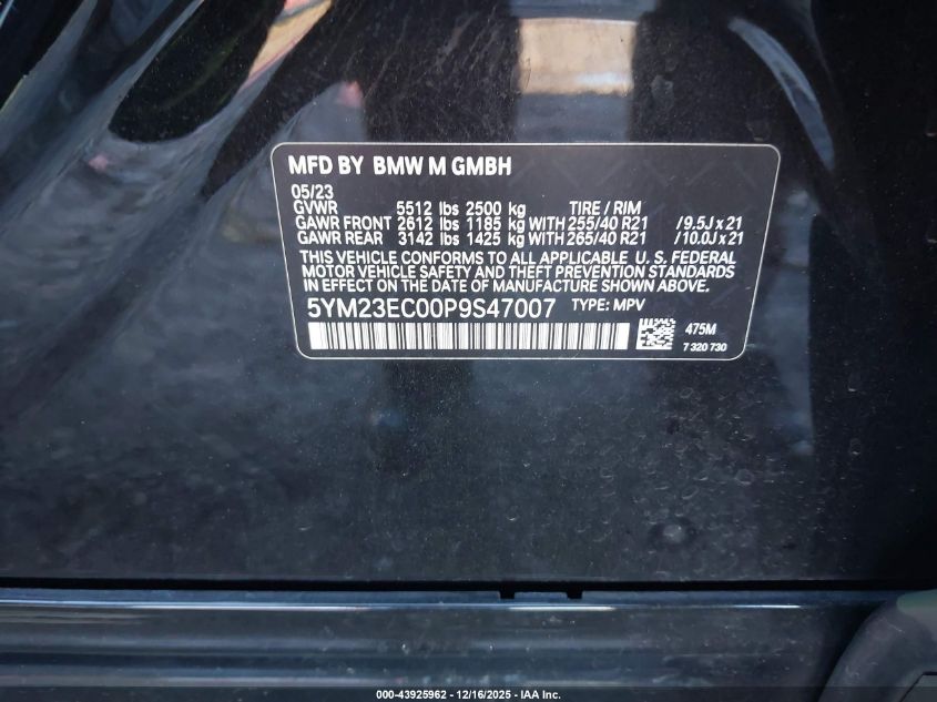 2023 BMW X4 M VIN: 5YM23EC00P9S47007 Lot: 43925962