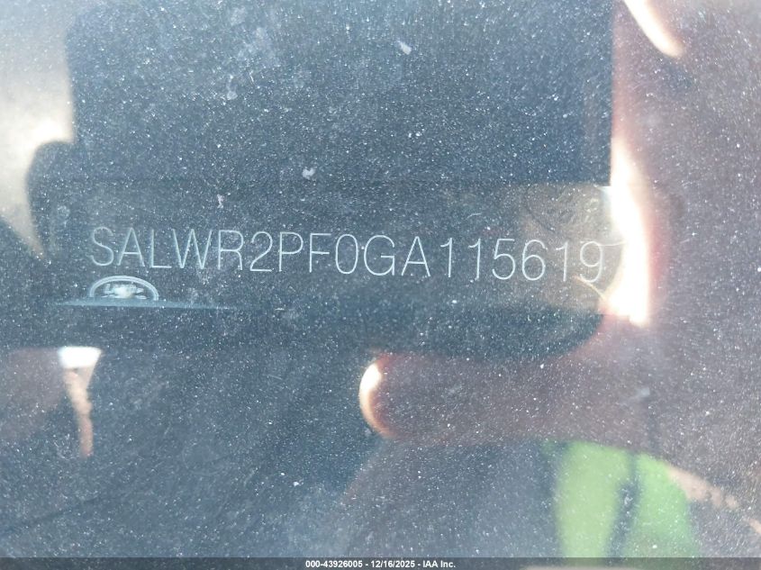 2016 Land Rover Range Rover Sport 3.0L V6 Supercharged Hse VIN: SALWR2PF0GA115619 Lot: 43926005